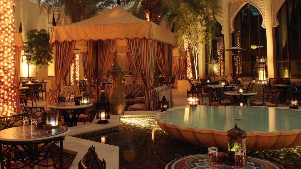 One and Only Royal Mirage, outdoor dining, night