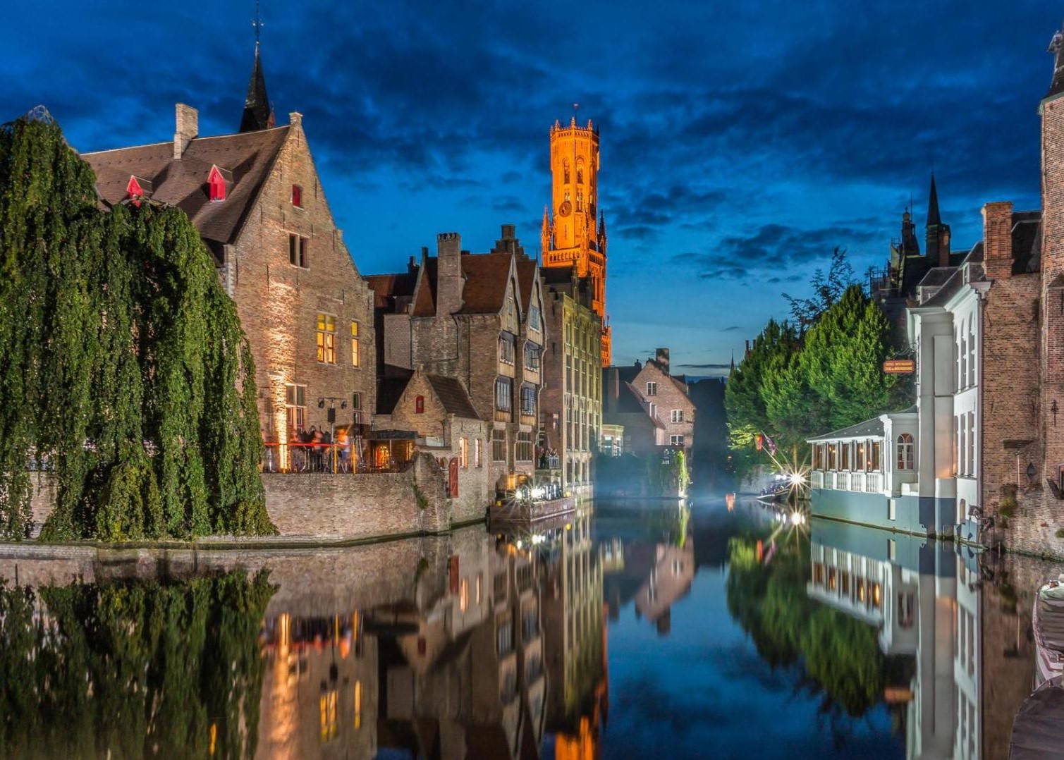 Tranquil Canal In Bruges Belgium In Evening HD Desktop Background